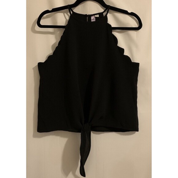 Alya Tops - Alya Francescas Womens Size Medium Top Sleeveless Scalloped Tie Front Black New